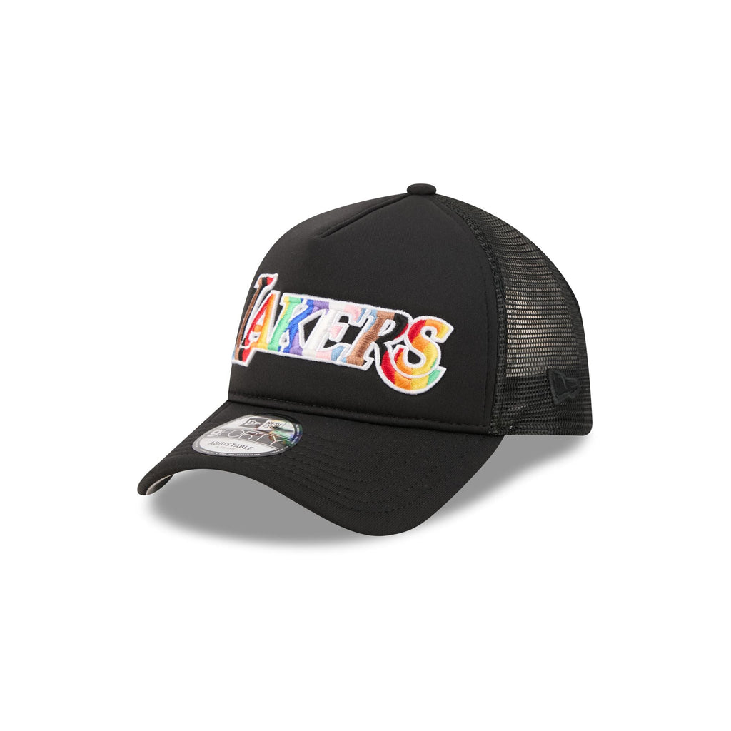 Los Angeles Lakers Rainbow Wordmark 9FORTY A-Frame Trucker Hat