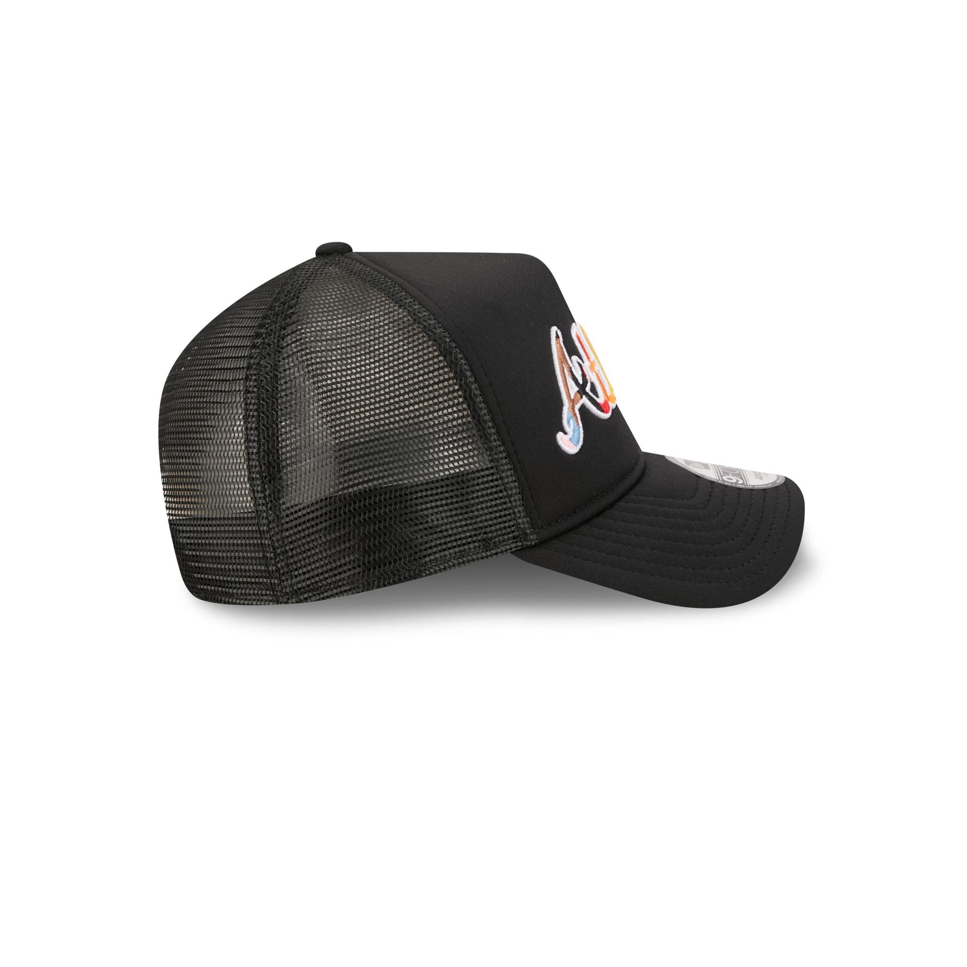 Atlanta Braves Rainbow Wordmark 9FORTY A-Frame Trucker Hat