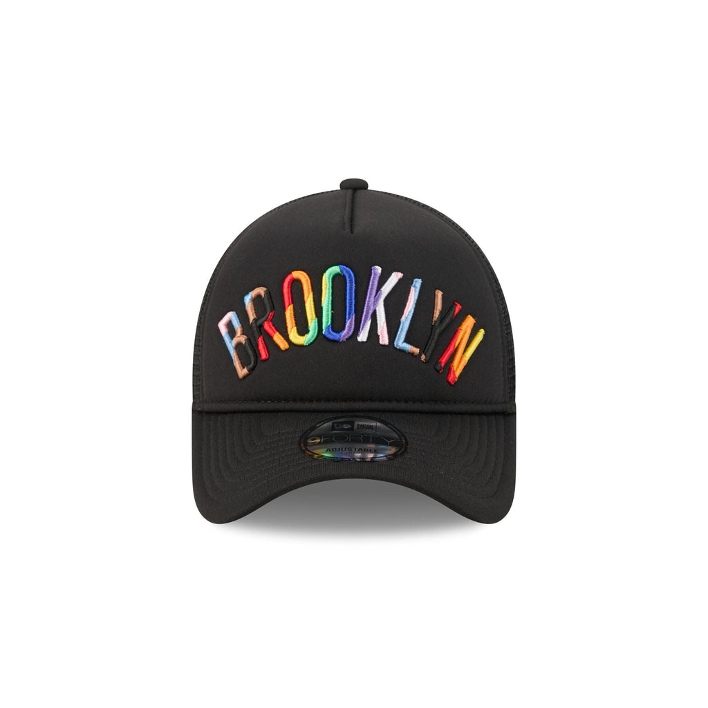 Brooklyn Nets Rainbow Wordmark 9FORTY A-Frame Trucker Hat