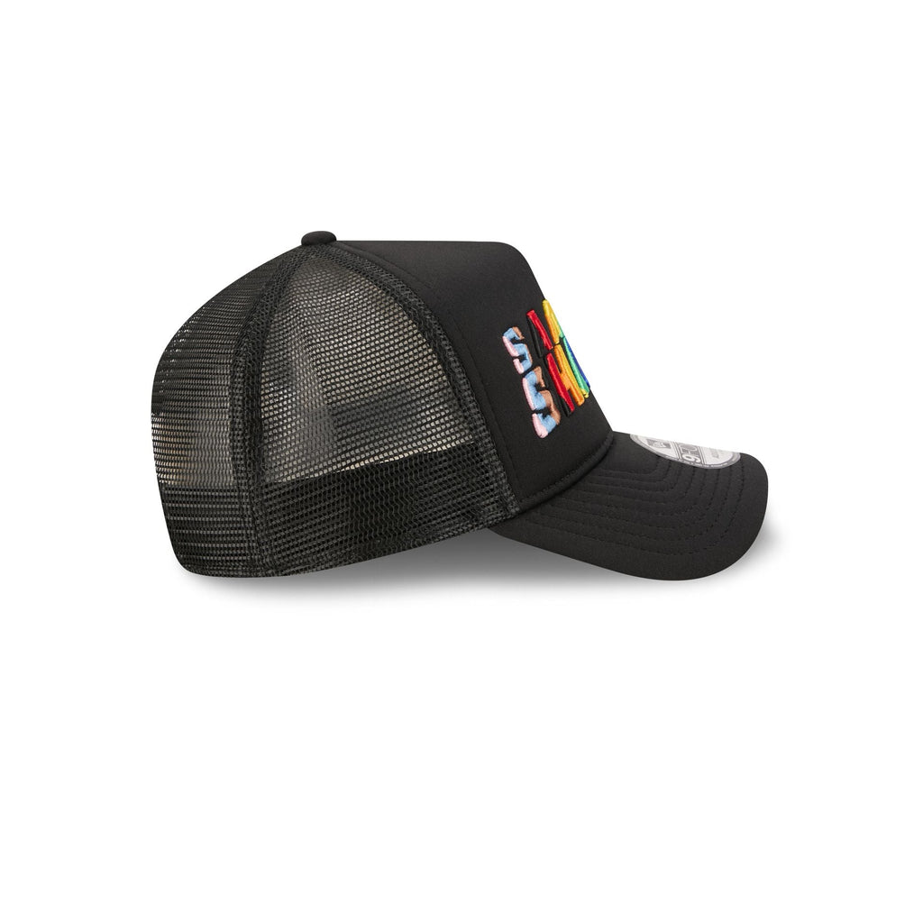 San Jose Sharks Rainbow Wordmark 9FORTY A-Frame Trucker Hat