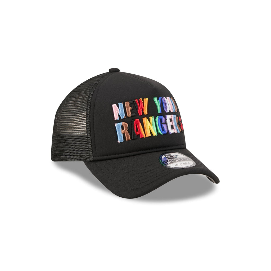New York Rangers Rainbow Wordmark 9FORTY A-Frame Trucker Hat