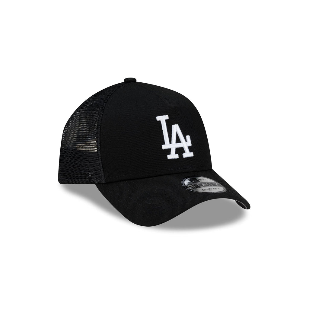 Los Angeles Dodgers Side Script Black 9FORTY A-Frame Trucker Hat