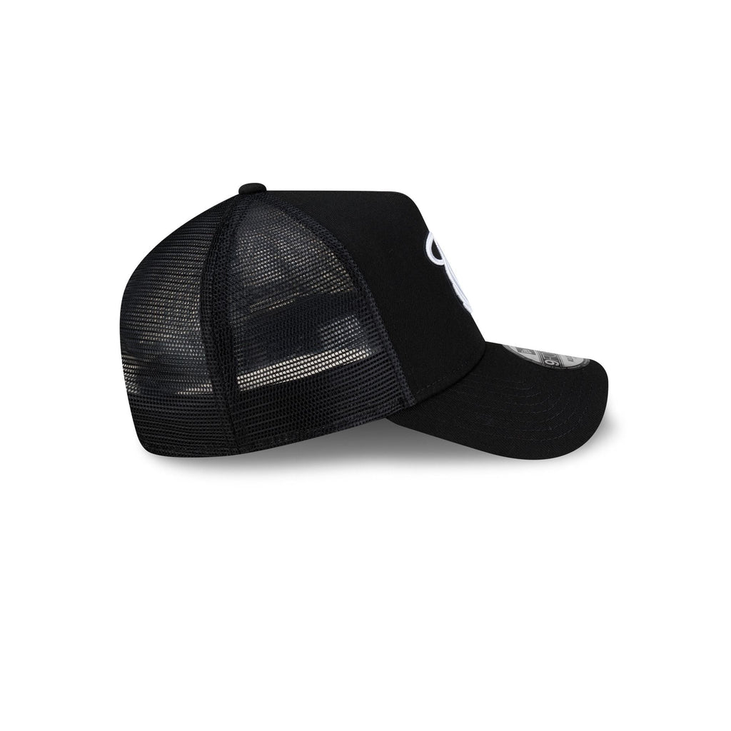 Miami Heat Side Script Black 9FORTY A-Frame Trucker Hat