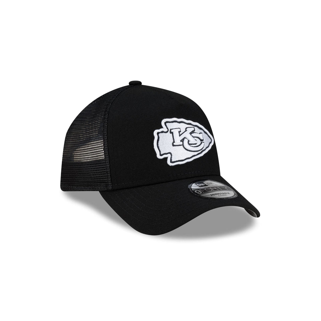 Kansas City Chiefs Side Script Black 9FORTY A-Frame Trucker Hat