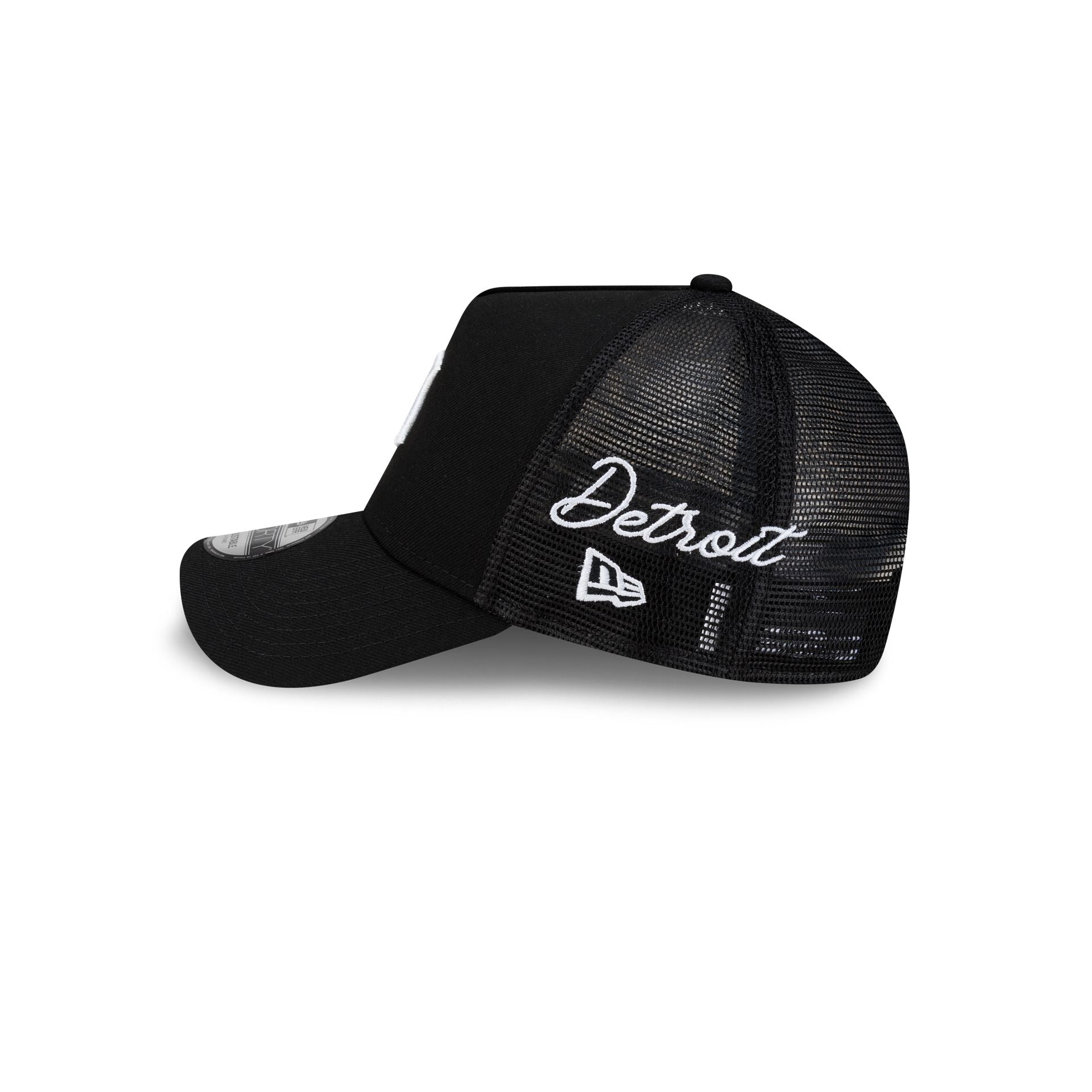 Detroit Tigers Side Script Black 9FORTY A-Frame Trucker Hat