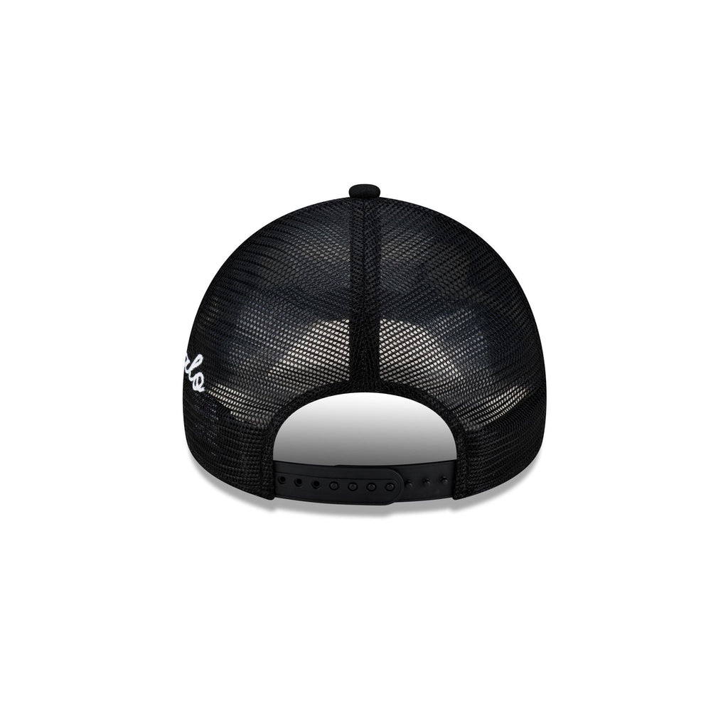 Buffalo Bills Side Script Black 9FORTY A-Frame Trucker Hat