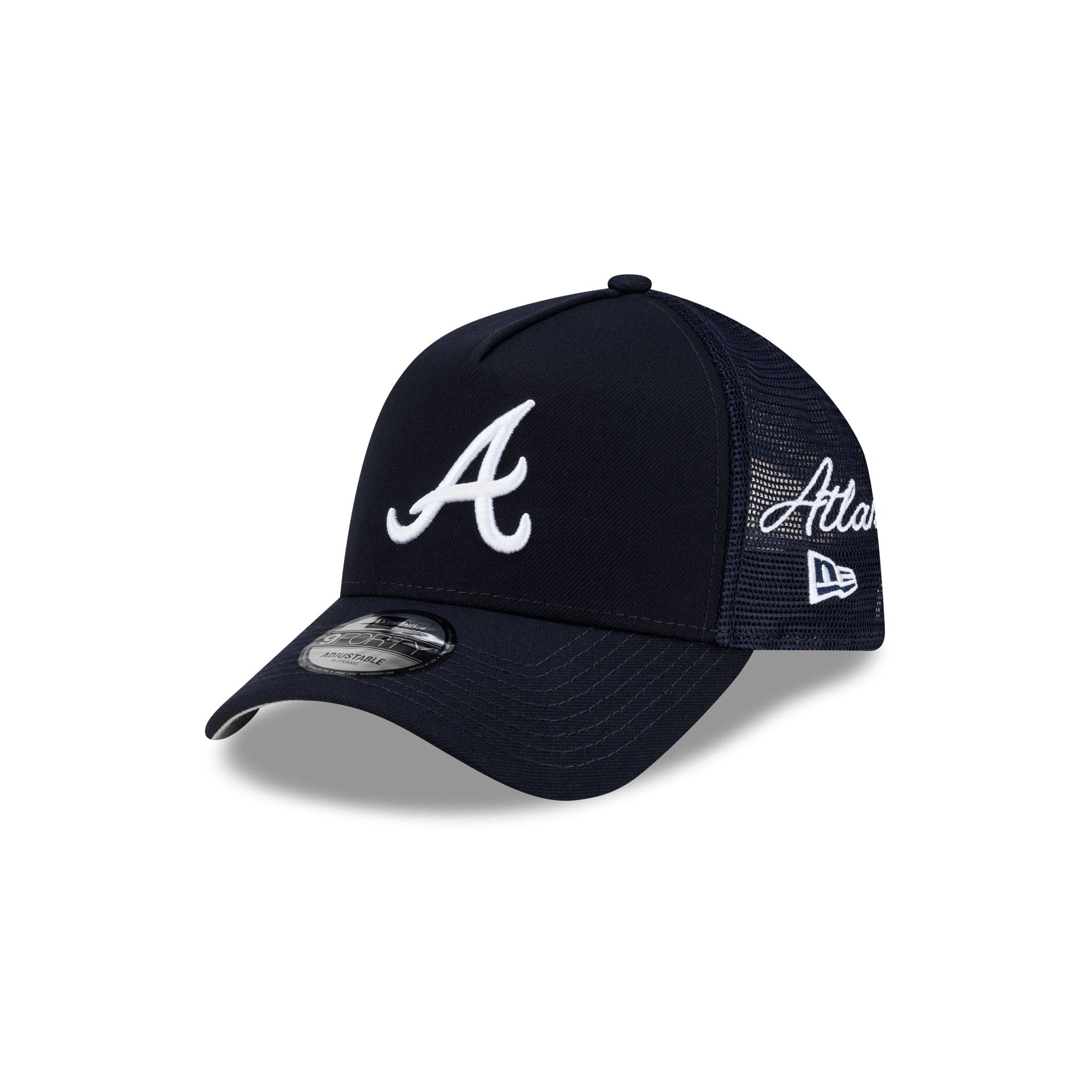 Atlanta Braves Side Script 9FORTY A-Frame Trucker Hat