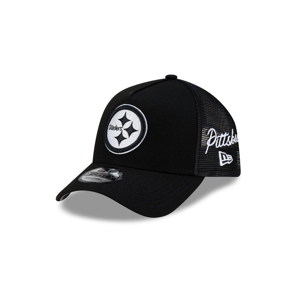 Pittsburgh Steelers Side Script Black 9FORTY A-Frame Trucker Hat