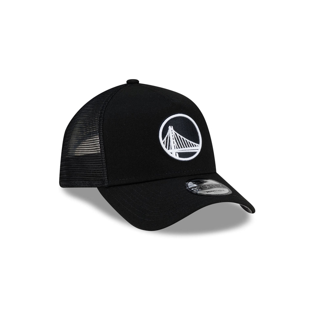 Golden State Warriors Side Script Black 9FORTY A-Frame Trucker Hat