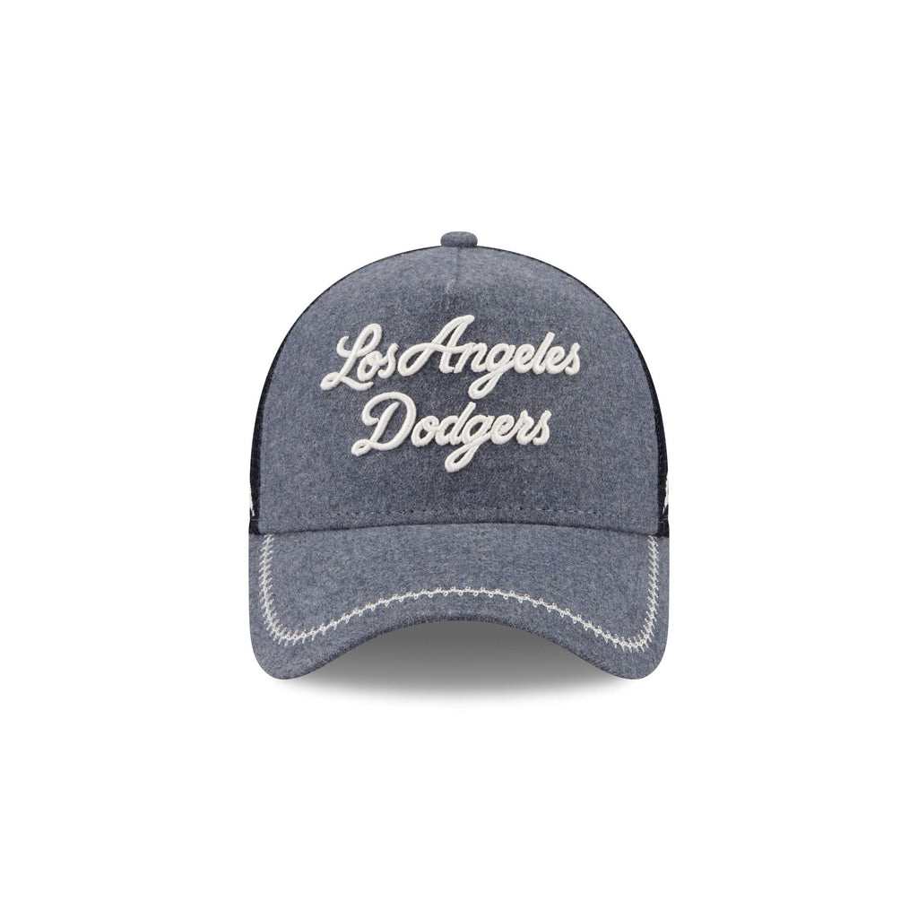 Los Angeles Dodgers Navy Brushed Chambray 9FORTY A-Frame Trucker Hat
