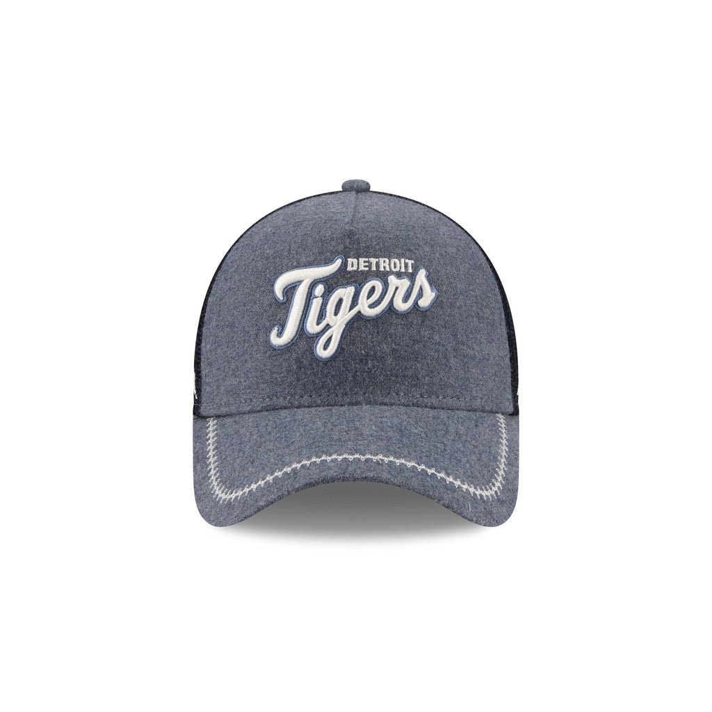 Detroit Tigers Navy Brushed Chambray 9FORTY A-Frame Trucker Hat