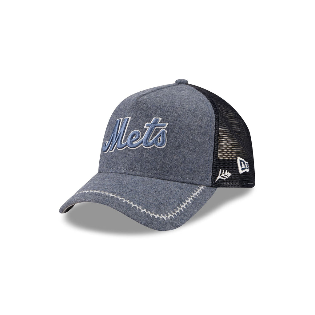 New York Mets Navy Brushed Chambray 9FORTY A-Frame Trucker Hat