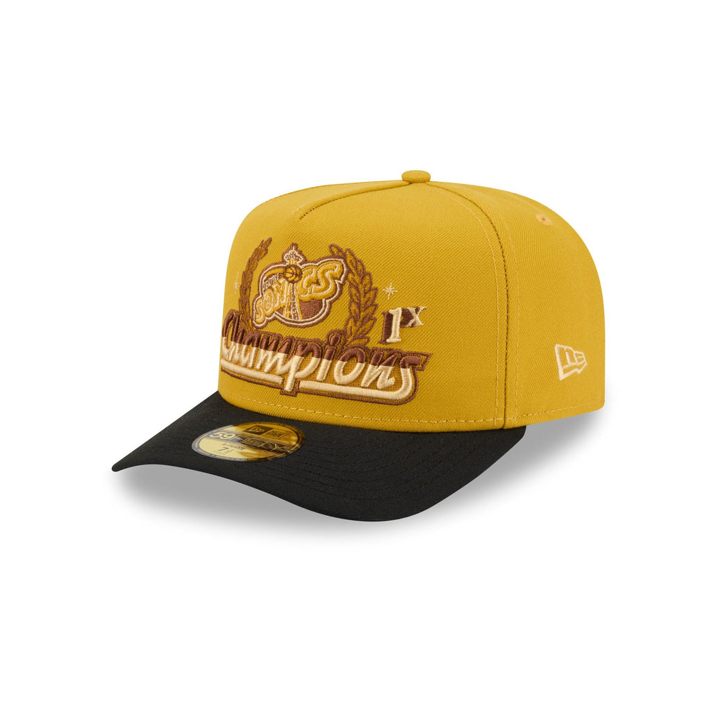 Just Caps Hardwood Classics Trophy Yellow Seattle Supersonics 59FIFTY A-Frame Fitted Hat